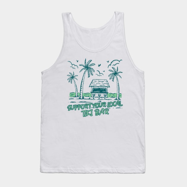 Support Your Local Tiki Bar Vintage Palm Tree on the Beach Vibe Tank Top by Joaddo